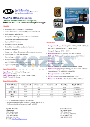 SPM1200AXJ8 datasheet - 1200 Watts ATX12V& EPS12V Switching Power Supply