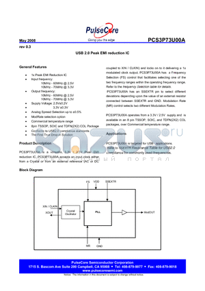 PCS3P73U00AG-08-TR datasheet - USB 2.0 Peak EMI reduction IC