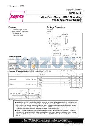 SPM3216 datasheet - Wide-Band Switch MMIC Operating with Single Power Supply