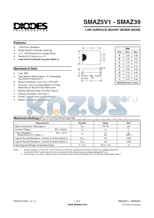 SMAZ27-13-F datasheet - 1.0W SURFACE MOUNT ZENER DIODE