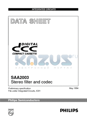 SAA2003 datasheet - Stereo filter and codec
