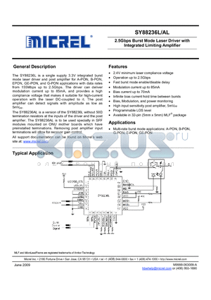SY88236LMG datasheet - 2.5Gbps Burst Mode Laser Driver with Integrated Limiting Amplifier