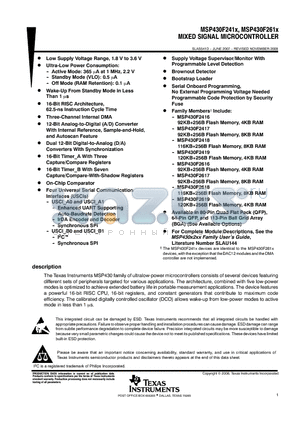 MSP430F2416TZQW datasheet - MIXED SIGNAL MICROCONTROLLER