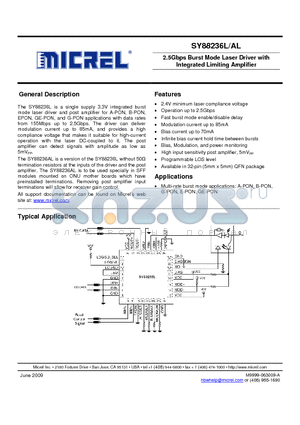 SY88236LMG datasheet - 2.5Gbps Burst Mode Laser Driver with