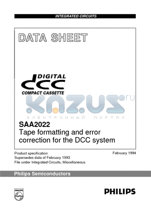SAA2022 datasheet - Tape formatting and error correction for the DCC system