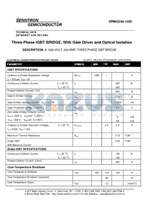 SPM6G250-120D datasheet - Three-Phase IGBT BRIDGE With Gate Driver and Optical Isolation