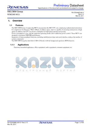 R5F2136CMNFA datasheet - The R8C/36M Group has data flash (1 KB  4 blocks) with the background operation