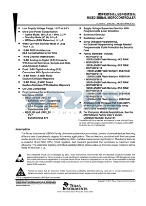 MSP430F2418TPNR datasheet - MIXED SIGNAL MICROCONTROLLER