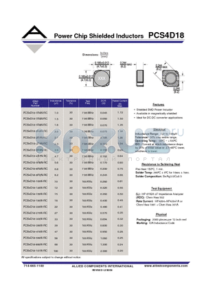 PCS4D18-120N-RC datasheet - Power Chip Shielded Inductors