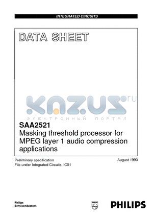 SAA2521GP datasheet - Masking threshold processor for MPEG layer 1 audio compression applications
