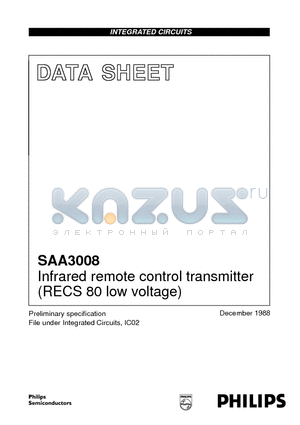 SAA3008P datasheet - Infrared remote control transmitter RECS 80 low voltage