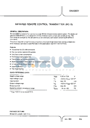 SAA3027 datasheet - INFRARED REMOTE CONTROL TRANSMITTER