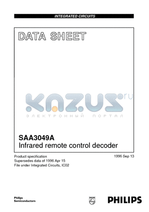 SAA3049 datasheet - Infrared remote control decoder