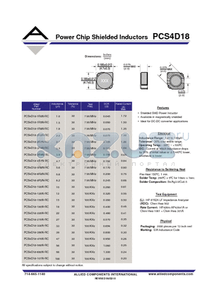 PCS4D18-2R2N-RC datasheet - Power Chip Shielded Inductors