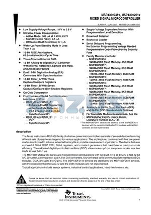 MSP430F2418TPN datasheet - MIXED SIGNAL MICROCONTROLLER