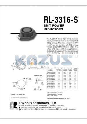 RL-3316-S-10 datasheet - SMT Power InductorS