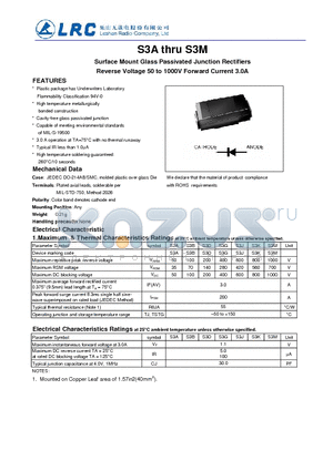 SMB datasheet - Surface Mount Glass Passivated Junction Rectifiers Reverse Voltage 50 to 1000V