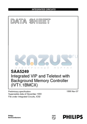 SAA5249 datasheet - Integrated VIP and Teletext with Background Memory Controller IVT1.1BMCX