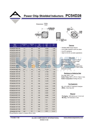 PCS4D28-560T-RC datasheet - Power Chip Shielded Inductors