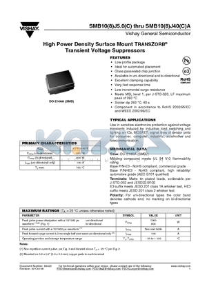 SMB10J10 datasheet - High Power Density Surface Mount TRANSZORB^ Transient Voltage Suppressors