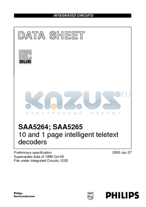 SAA5264PS/M3 datasheet - 10 and 1 page intelligent teletext decoders