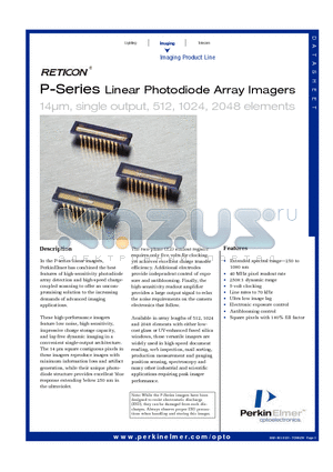 RL0512PAG-712 datasheet - P-SERIES LINEAR PHOTODIODE ARRAY IMAGERS