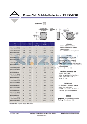 PCS5D18-1R5T-RC datasheet - Power Chip Shielded Inductors