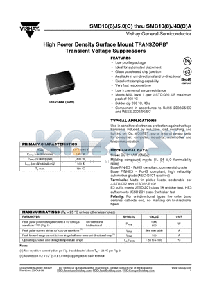 SMB10J13A datasheet - High Power Density Surface Mount TRANSZORB^ Transient Voltage Suppressors