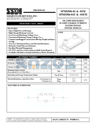 SPMS506-01 datasheet - 150 AMPS DISCHARGE 50 AMPS CHARGE CURRENT BATERY BYPASS POWER MODULE