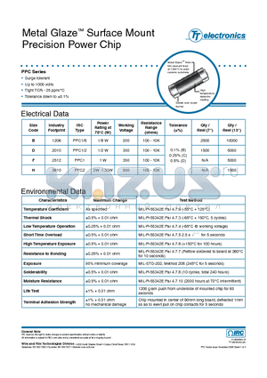 PPC11001B7 datasheet - Metal Glaze Surface Mount Precision Power Chip