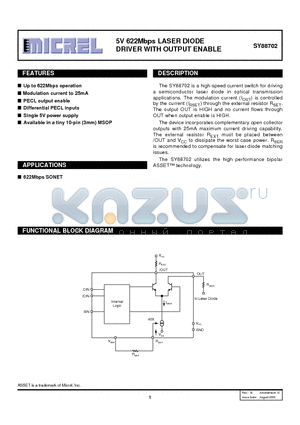 SY88702KITR datasheet - 5V 622Mbps LASER DIODE DRIVER WITH OUTPUT ENABLE