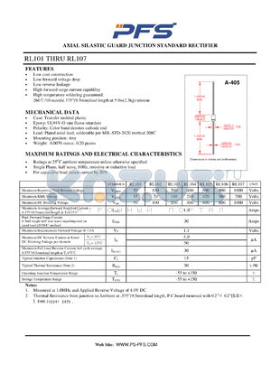 RL101 datasheet - AXIAL SILASTIC GUARD JUNCTION STANDARD RECTIFIER