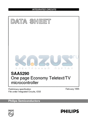 SAA5290ZP/NV datasheet - One page Economy Teletext/TV microcontroller