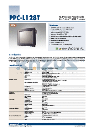 PPC-L128T-R80-XE datasheet - 12.1 Fanless Panel PC with Intel^ Atom N270 Processor