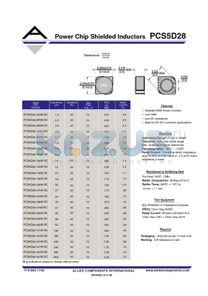 PCS5D28-3R0N-RC datasheet - Power Chip Shielded Inductors