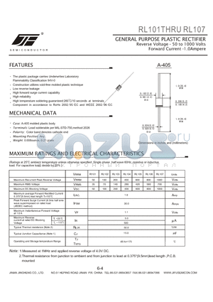 RL102 datasheet - GENERAL PURPOSE PLASTIC RECTIFIER