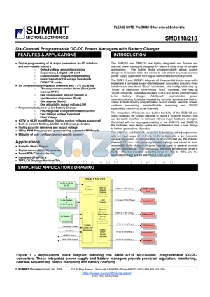 SMB118 datasheet - Seven-Channel Programmable DC-DC Power Manager with Battery Charger
