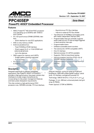 PPC405EP-3GB200CZ datasheet - PowerPC 405EP Embedded Processor