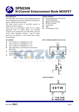 SPN2308S23RG datasheet - N-Channel Enhancement Mode MOSFET