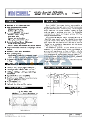SY88883V datasheet - 3.3V/5V 3.2Gbps CML LOW-POWER LIMITING POST AMPLIFIER WITH TTL SD