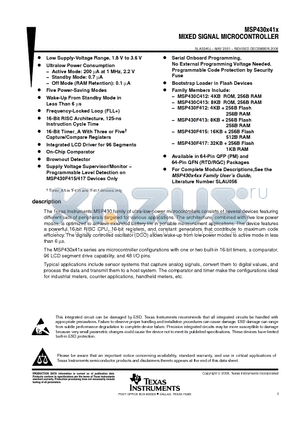 MSP430F413CY datasheet - MIXED SIGNAL MICROCONTROLLER