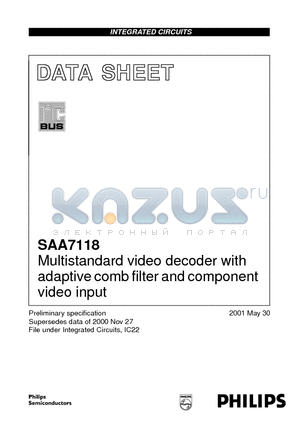 SAA7118 datasheet - Multistandard video decoder with adaptive comb filter and component video input
