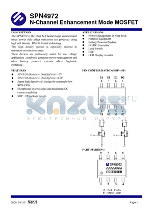 SPN4972S8TG datasheet - N-Channel Enhancement Mode MOSFET