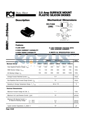 SMB21 datasheet - 2.0 Amp SURFACE MOUNT PLASTIC SILICON DIODES Mechanical Dimensions