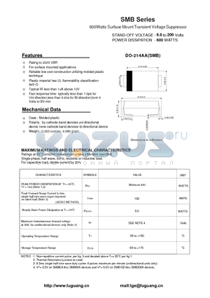 SMB22 datasheet - 600Watts Surface Mount Transient Voltage Suppressor