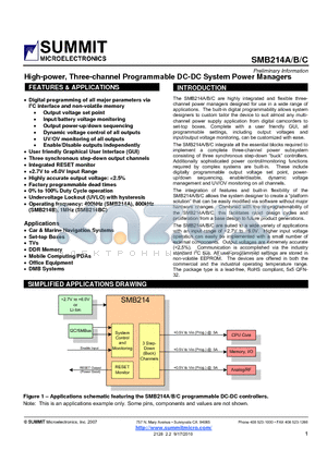 SMB214A_10 datasheet - High-power, Three-channel Programmable DC-DC System Power Managers