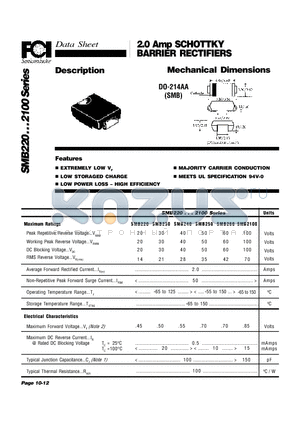 SMB220 datasheet - 2.0 Amp SCHOTTKY BARRIER RECTIFIERS Mechanical Dimensions