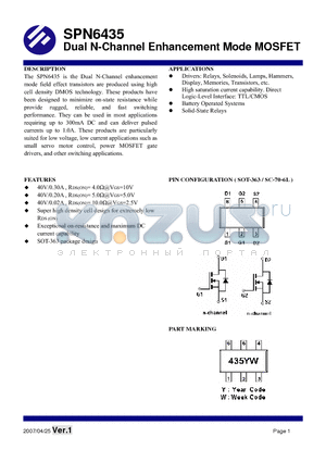 SPN6435 datasheet - Dual N-Channel Enhancement Mode MOSFET