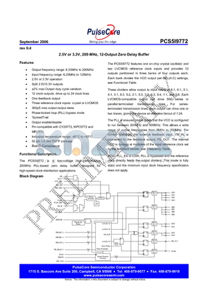 PCS5P9772G-52-ET datasheet - 2.5V or 3.3V, 200-MHz, 12-Output Zero Delay Buffer