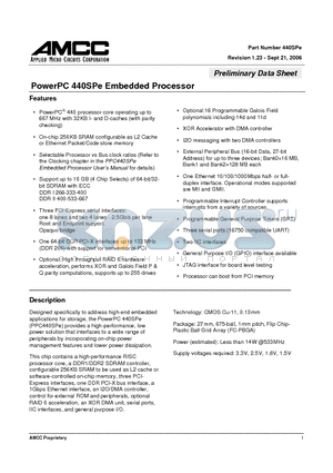 PPC440SPE-RGB667C datasheet - PowerPC 440SPe Embedded Processor